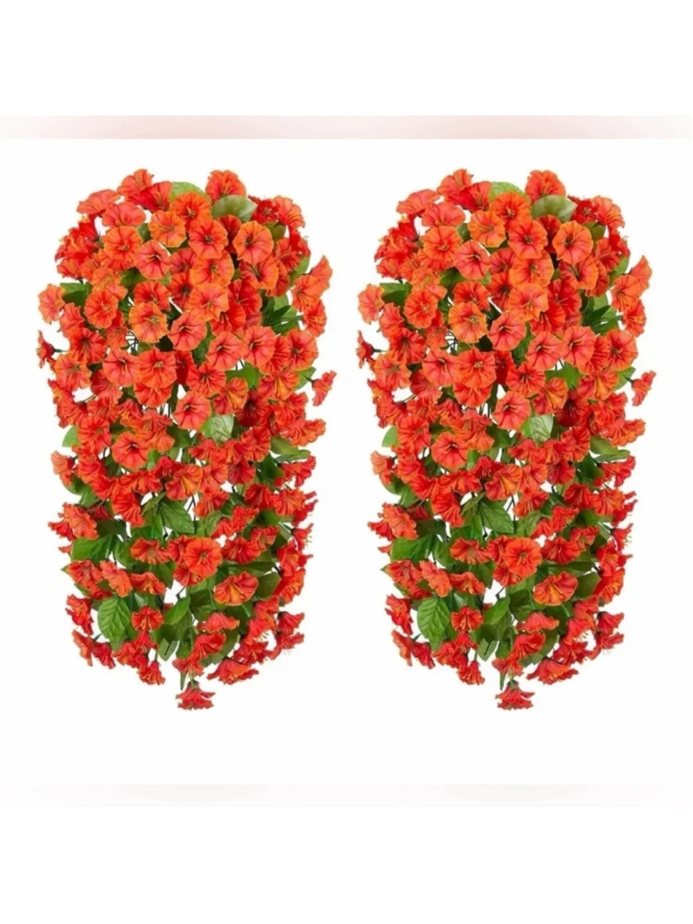 NEW 2PC Silk Faux Orange Morning Glory Hanging Floral Outdoor Trailing UV Resist